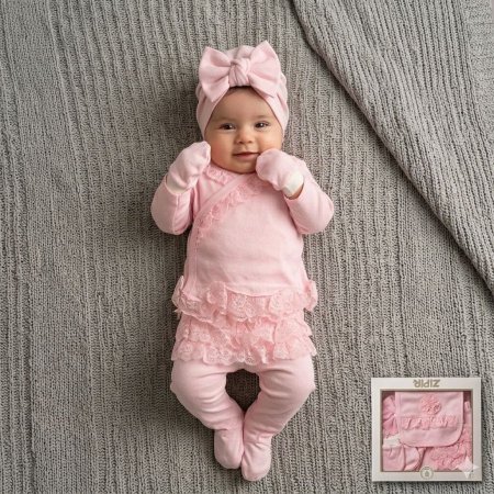 بوكس طقم بيبي 5 قطع دانتيل بناتي